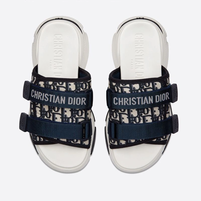 AllSeason 8374 Dior D-Wander Slides Women Oblique Technical Fabric Blue - Image 3
