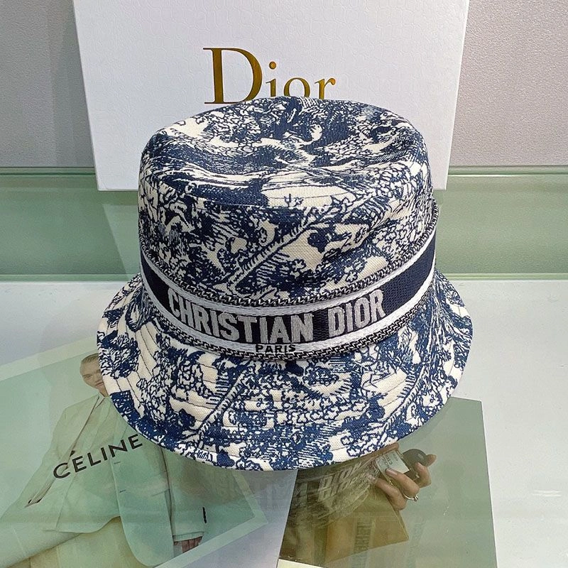 BestValue 6917 Christian Dior Bucket Hat Toile de Jouy Motif Cotton Navy Blue - Image 3