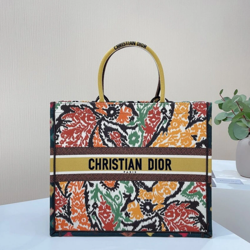 Can be ca Christian Dior Book Tote Yellow Multicolor Dior Paisley Embroidery - Image 3