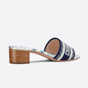 Christian Dior Dway Slides Women Around The World Motif Canvas Blue Trendy 3864