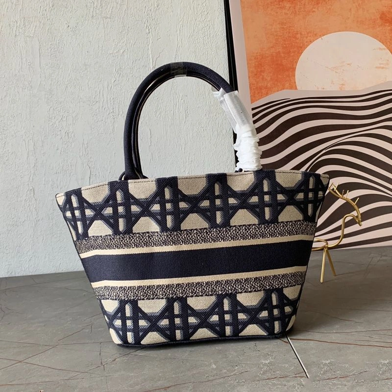 Christian Dior Hat Basket Bag In Macrocannage Motif Canvas Blue TopPick 1951 - Image 3