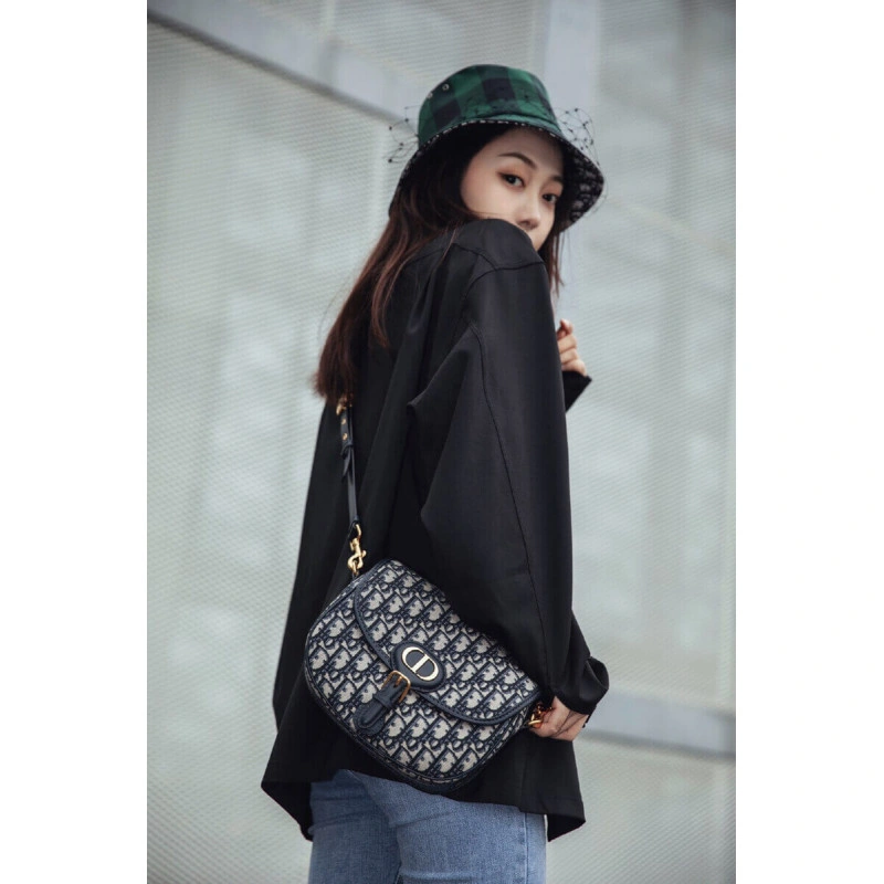 Embossed Christian Dior Medium Bobby Bag Blue Oblique Jacquard - Image 4