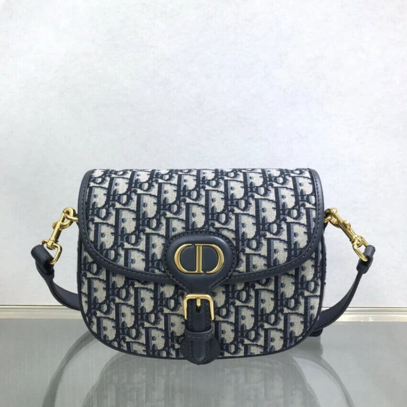 Embossed Christian Dior Medium Bobby Bag Blue Oblique Jacquard - Image 5