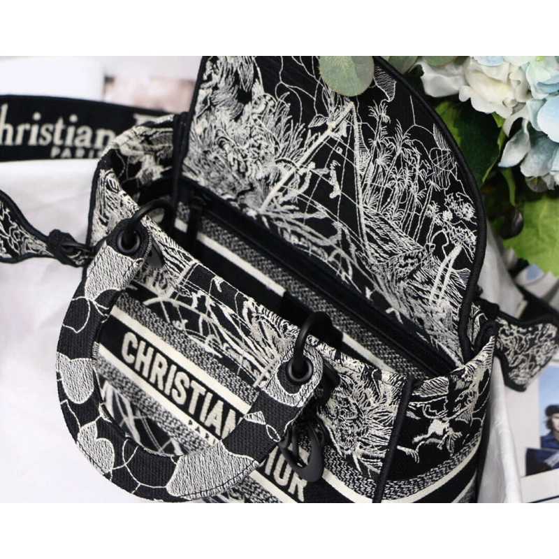 24 x 20 x Christian Dior Medium Lady D-Lite Bag Black and White Around the World Embroidery - Image 13