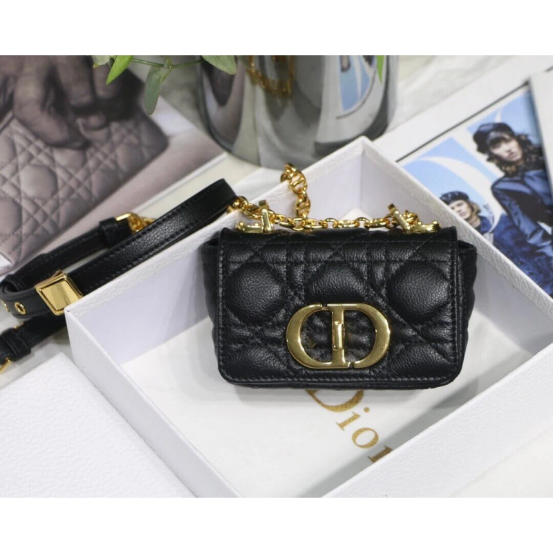 13 x 8 x Christian Dior Micro Caro Bag Black Supple Cannage Calfskin - Image 3