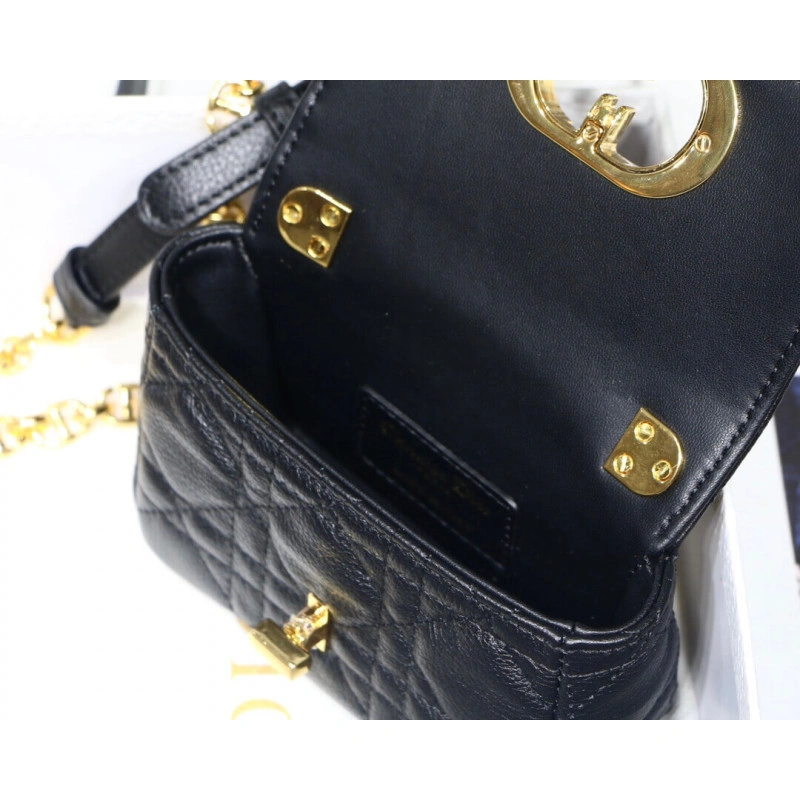 13 x 8 x Christian Dior Micro Caro Bag Black Supple Cannage Calfskin - Image 10