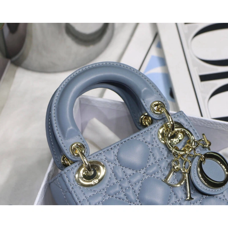 1 interio Christian Dior Micro Lady Dior Bag Cloud Blue Cannage Lambskin - Image 7