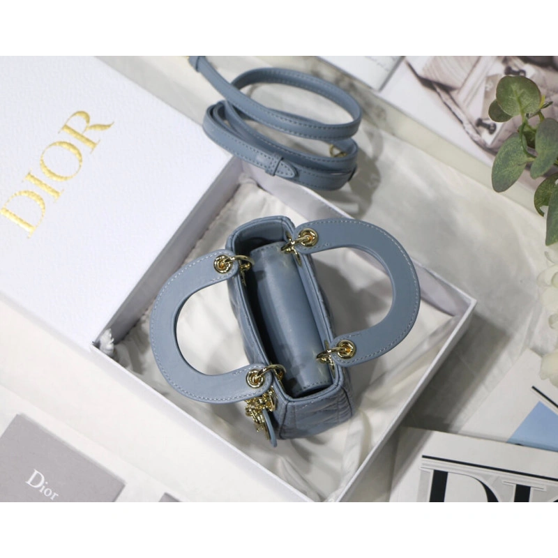 1 interio Christian Dior Micro Lady Dior Bag Cloud Blue Cannage Lambskin - Image 12