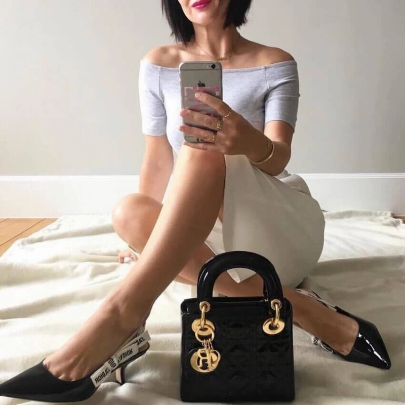 The bag m Christian Dior Mini Lady Dior Bag Black Patent Cannage Calfskin - Image 3