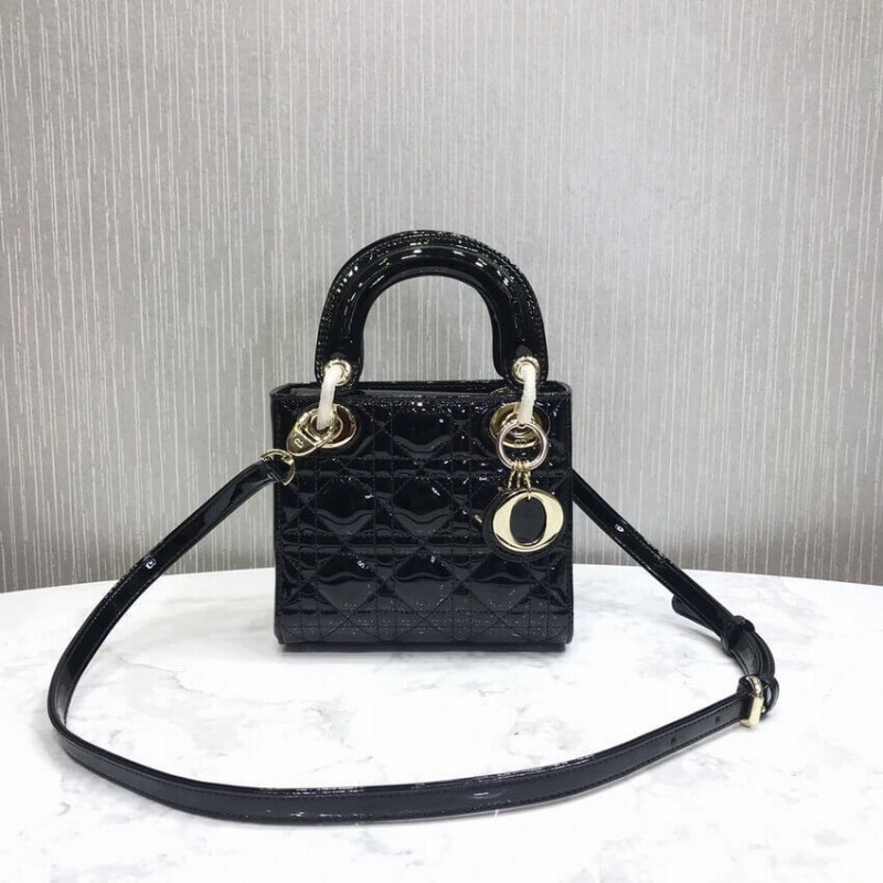The bag m Christian Dior Mini Lady Dior Bag Black Patent Cannage Calfskin - Image 6