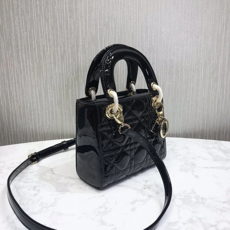The bag m Christian Dior Mini Lady Dior Bag Black Patent Cannage Calfskin - Image 7