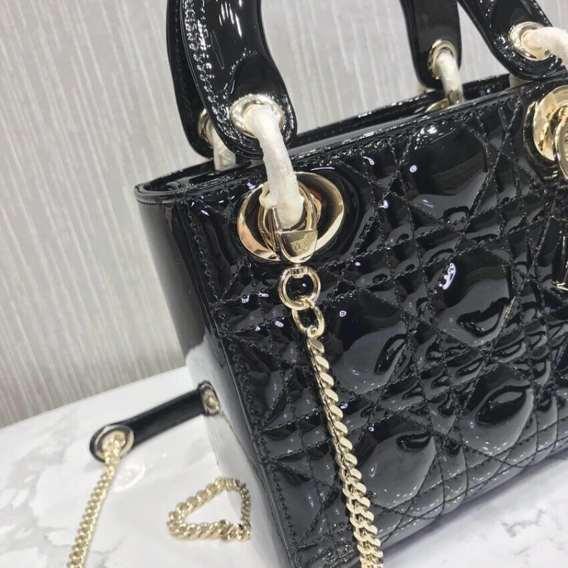 The bag m Christian Dior Mini Lady Dior Bag Black Patent Cannage Calfskin - Image 9