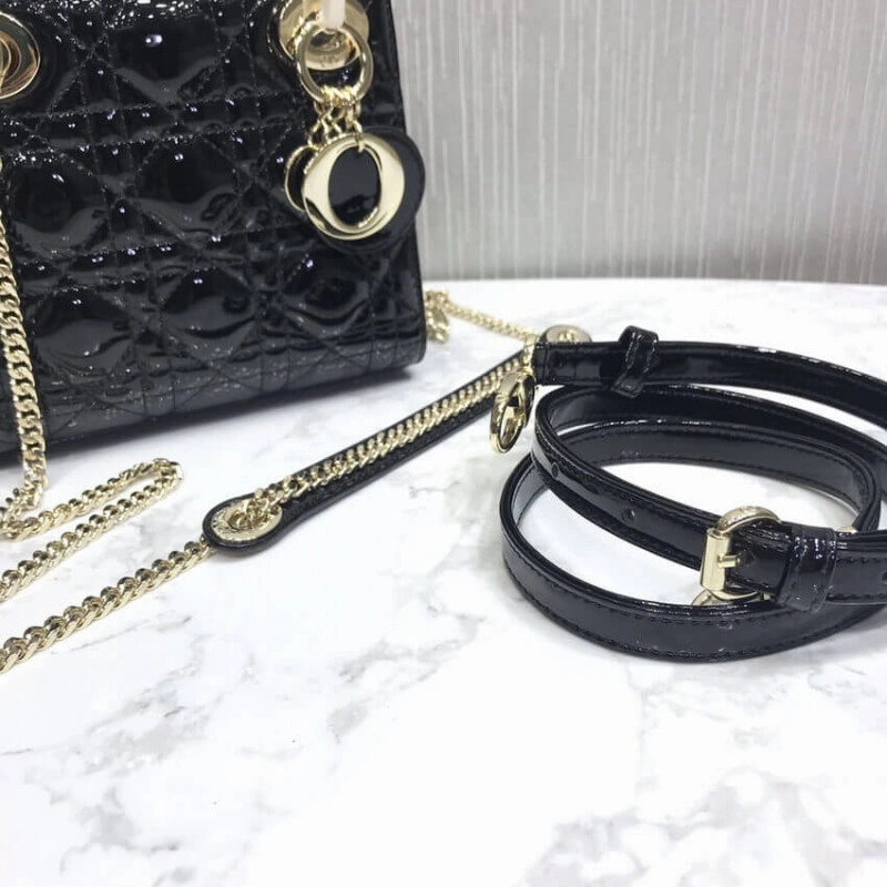 The bag m Christian Dior Mini Lady Dior Bag Black Patent Cannage Calfskin - Image 10