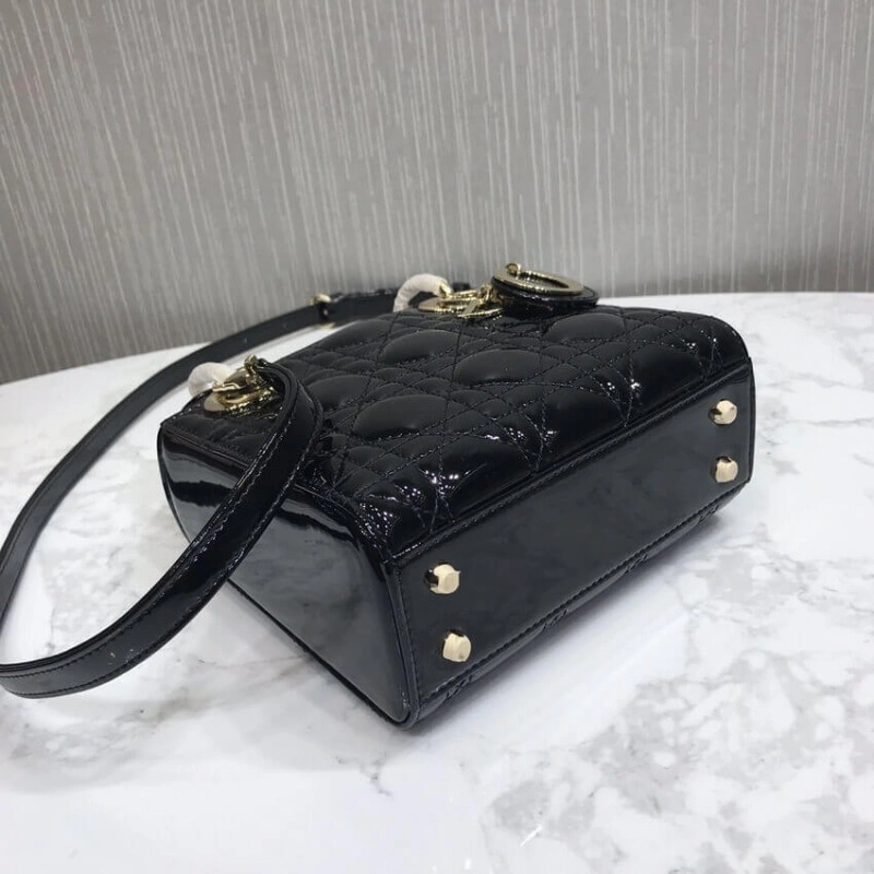 The bag m Christian Dior Mini Lady Dior Bag Black Patent Cannage Calfskin - Image 11