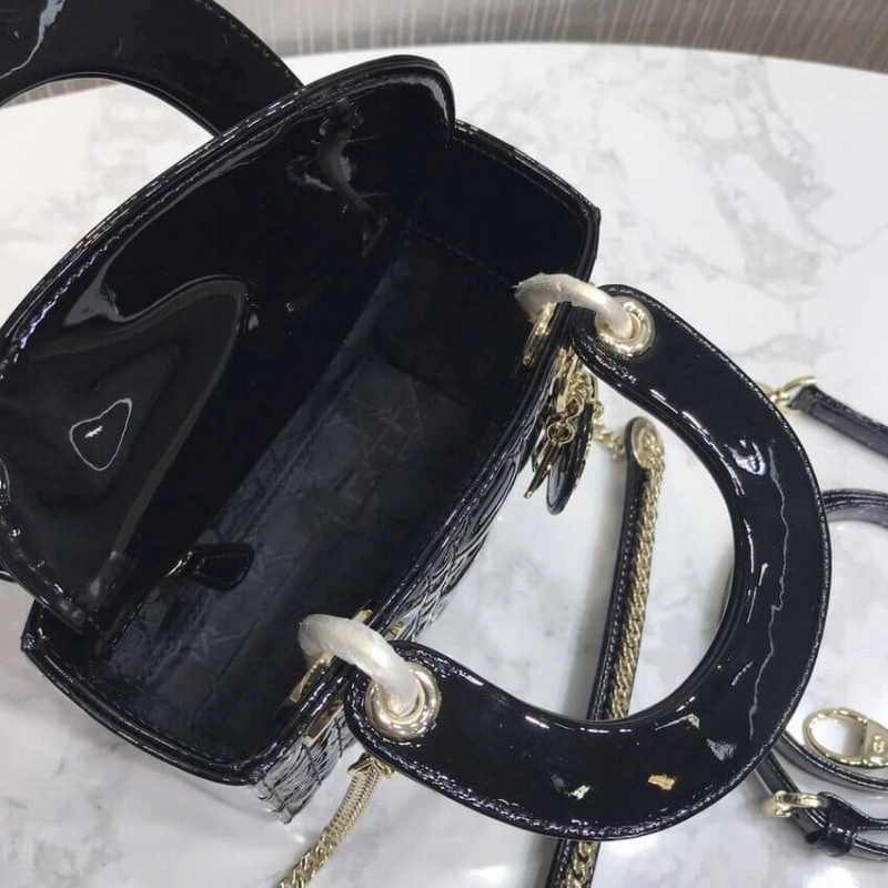 The bag m Christian Dior Mini Lady Dior Bag Black Patent Cannage Calfskin - Image 12