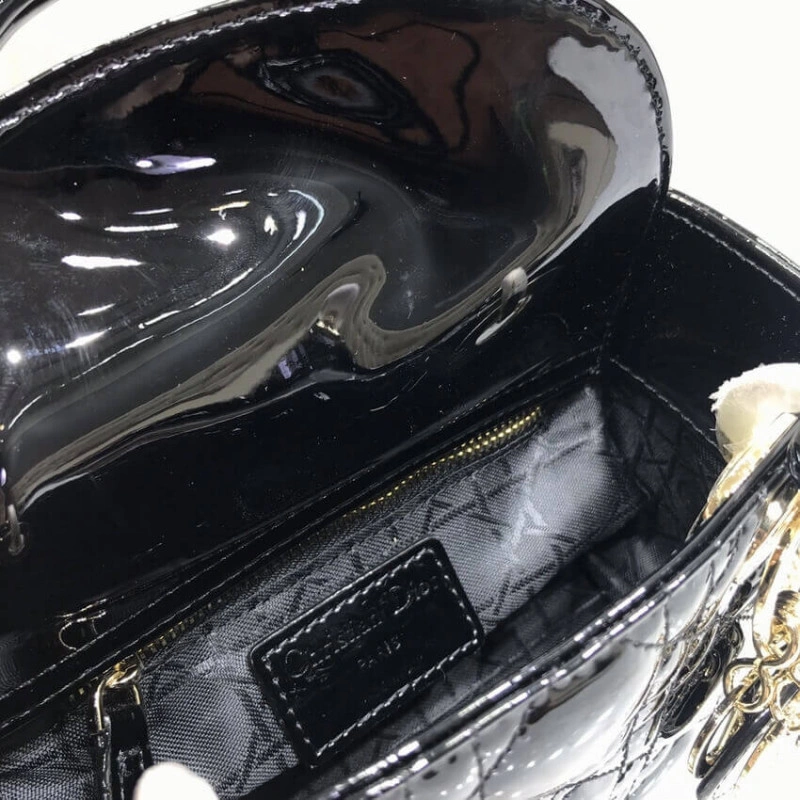 The bag m Christian Dior Mini Lady Dior Bag Black Patent Cannage Calfskin - Image 13