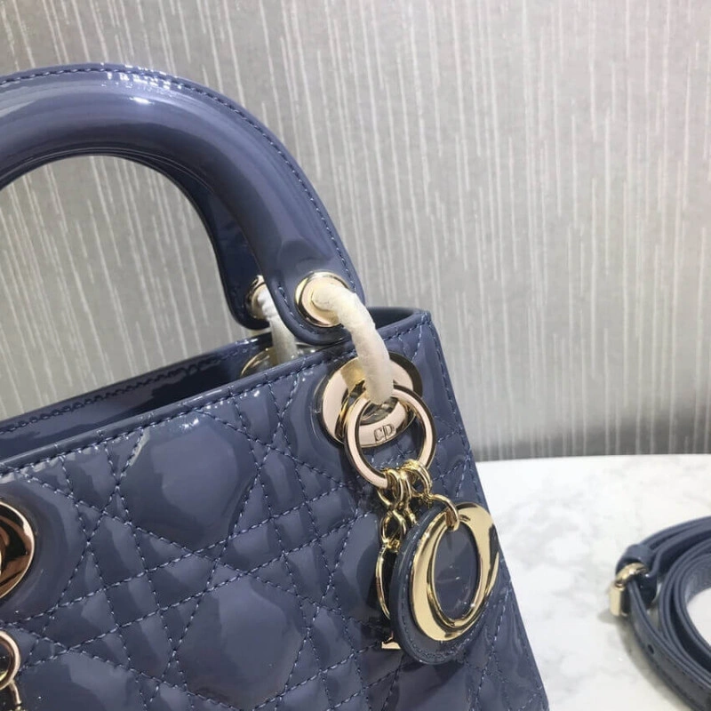 The bag m Christian Dior Mini Lady Dior Bag Blue Patent Cannage Calfskin - Image 6