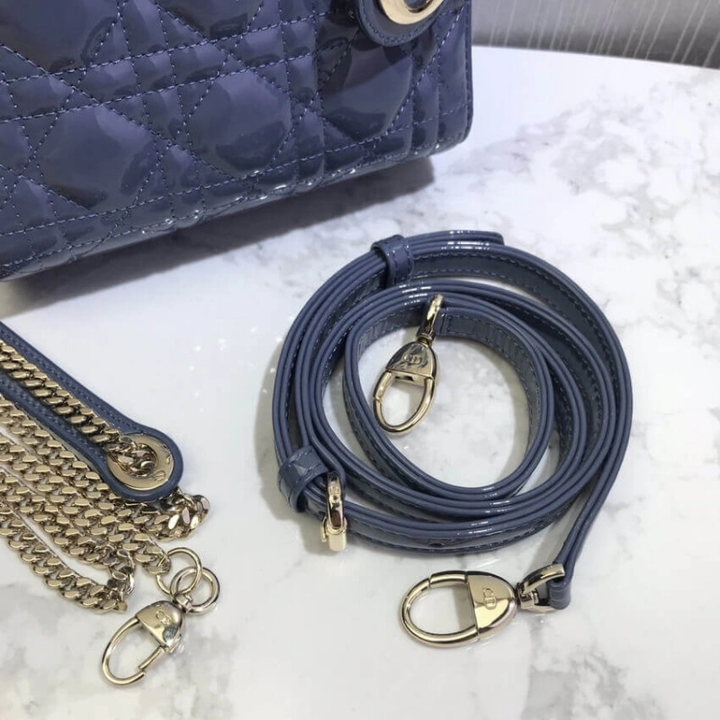 The bag m Christian Dior Mini Lady Dior Bag Blue Patent Cannage Calfskin - Image 8