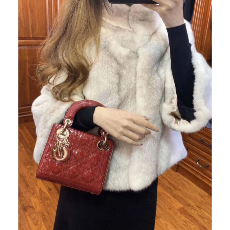 Removable Christian Dior Mini Lady Dior Bag Burgundy Patent Cannage Calfskin - Image 6