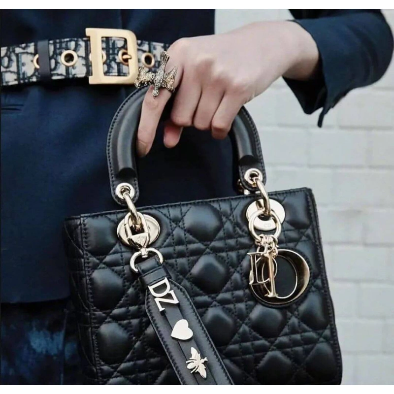 Wide, adj Christian Dior My Lady Dior Bag Black Cannage Lambskin - Image 3