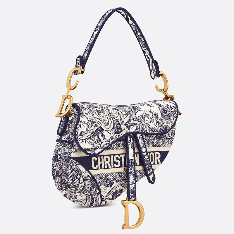 Christian Dior Saddle Bag In Toile de Jouy Motif Canvas Blue SmartChoice 1778 - Image 3