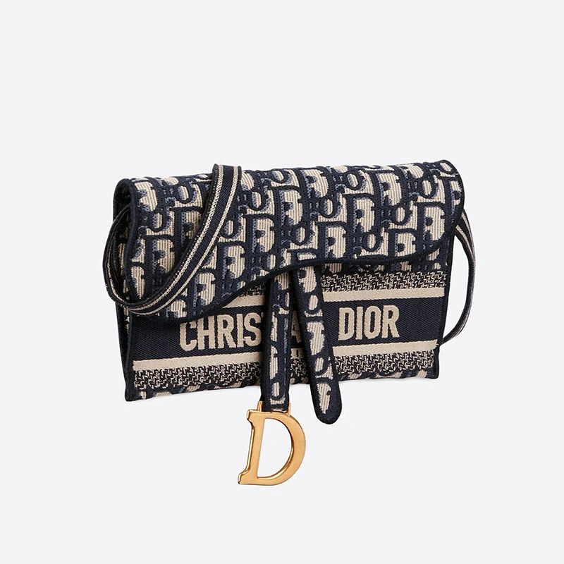 Christian Dior Saddle Slim Pouch Oblique Motif Canvas Blue Trendy 6282 - Image 3