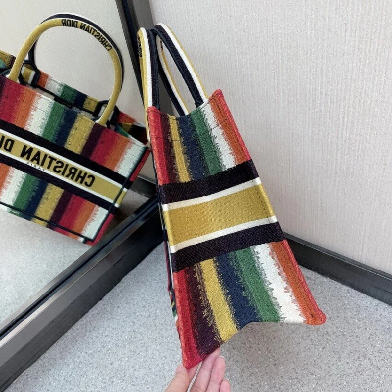 The Dior B Christian Dior Small Book Tote Multicolor D-Stripes Embroidery - Image 3