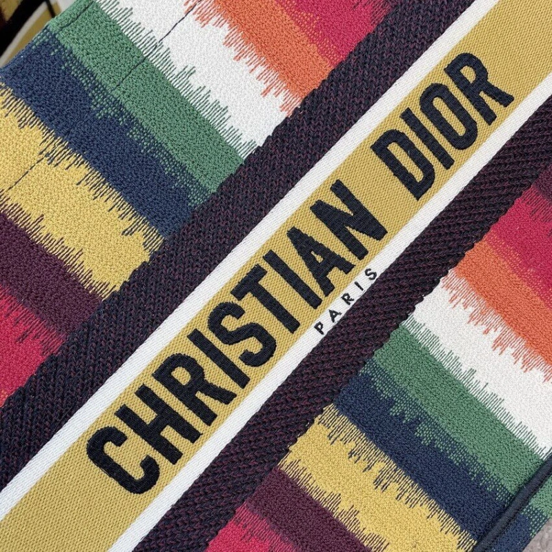 The Dior B Christian Dior Small Book Tote Multicolor D-Stripes Embroidery - Image 4