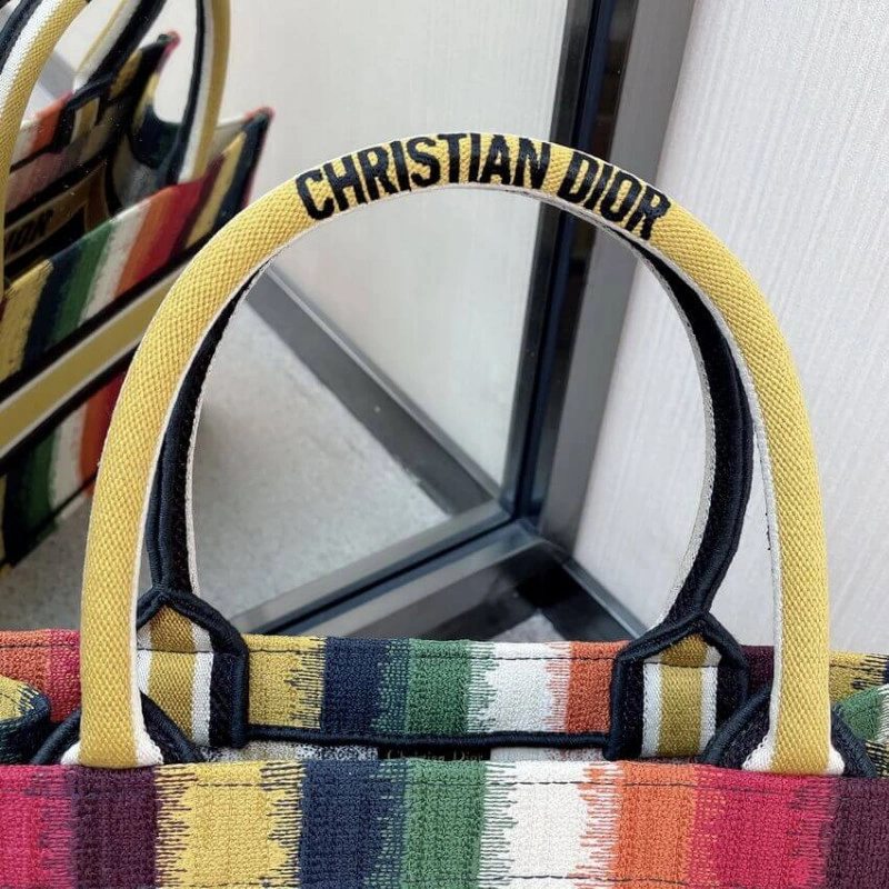 The Dior B Christian Dior Small Book Tote Multicolor D-Stripes Embroidery - Image 5