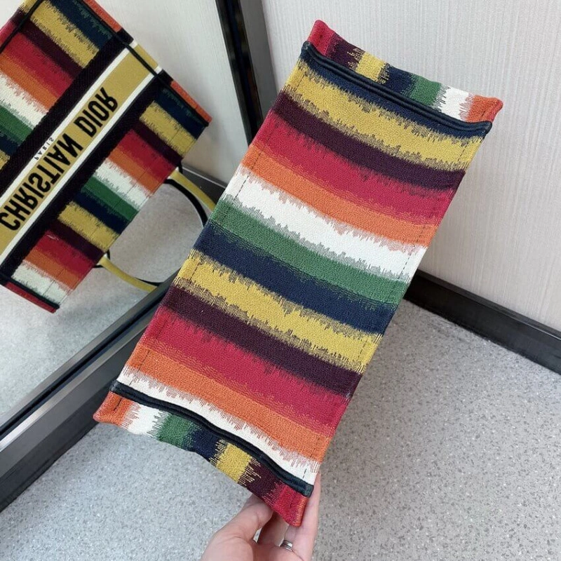 The Dior B Christian Dior Small Book Tote Multicolor D-Stripes Embroidery - Image 6