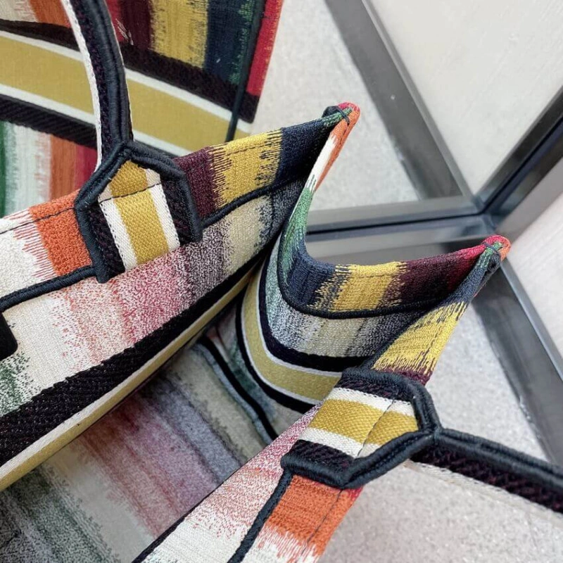 The Dior B Christian Dior Small Book Tote Multicolor D-Stripes Embroidery - Image 7