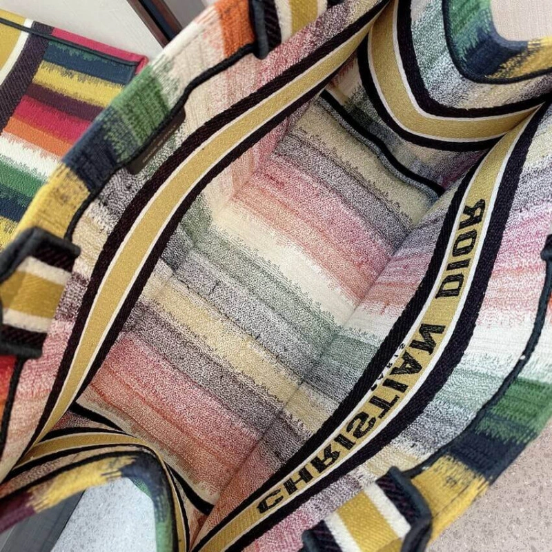 The Dior B Christian Dior Small Book Tote Multicolor D-Stripes Embroidery - Image 8