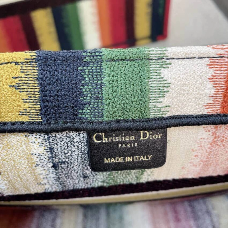 The Dior B Christian Dior Small Book Tote Multicolor D-Stripes Embroidery - Image 9