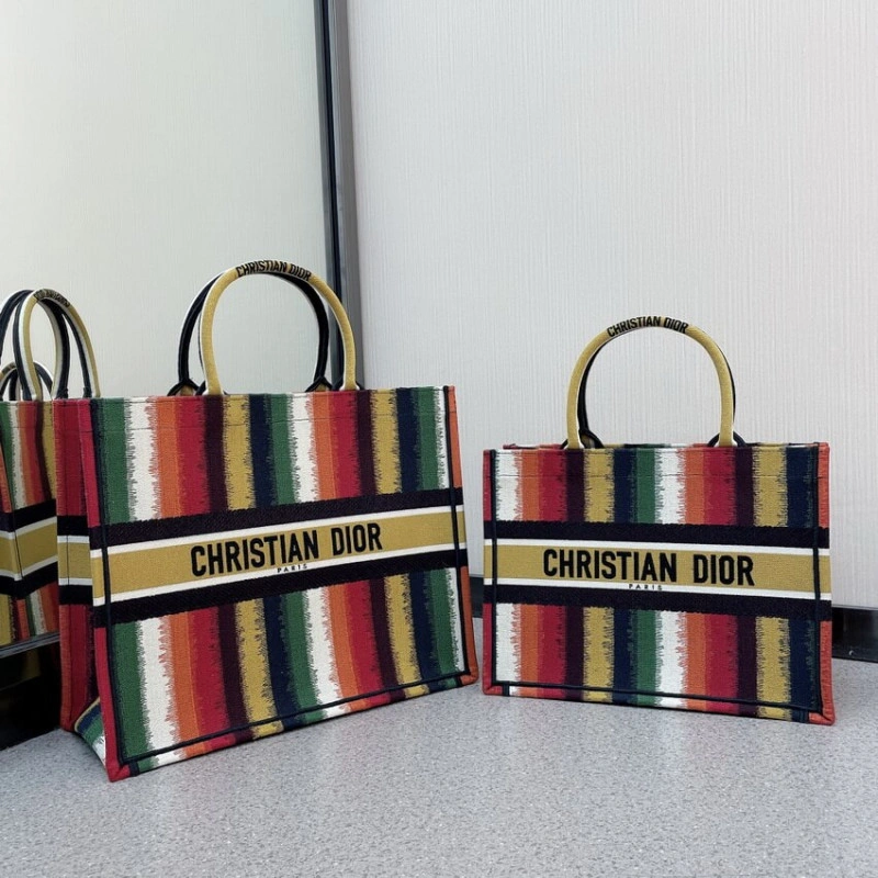 The Dior B Christian Dior Small Book Tote Multicolor D-Stripes Embroidery - Image 10