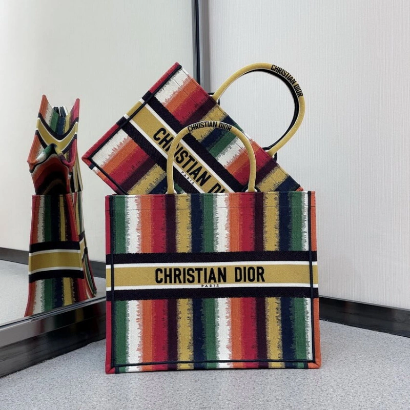 The Dior B Christian Dior Small Book Tote Multicolor D-Stripes Embroidery - Image 11