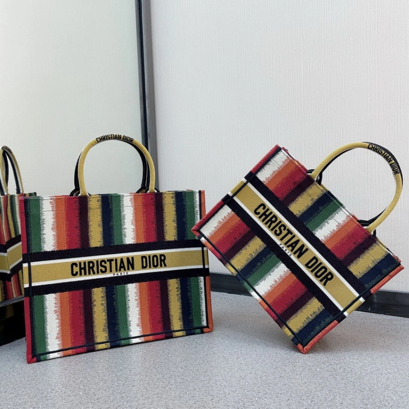 The Dior B Christian Dior Small Book Tote Multicolor D-Stripes Embroidery - Image 12