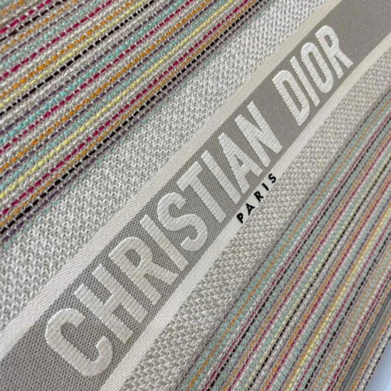 Can be ca Christian Dior Small Book Tote Multicolor Stripes Embroidery - Image 5