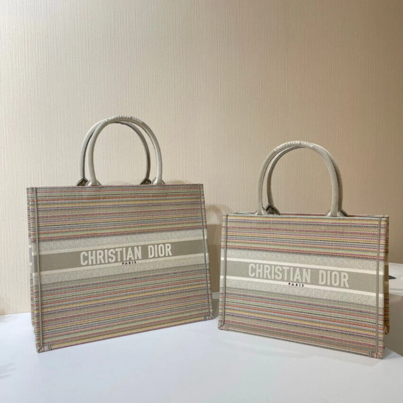Can be ca Christian Dior Small Book Tote Multicolor Stripes Embroidery - Image 10