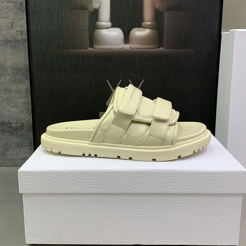 Comfortable 4626 Diorevolution Slides Women Quilted Cannage Calfskin White - Image 3