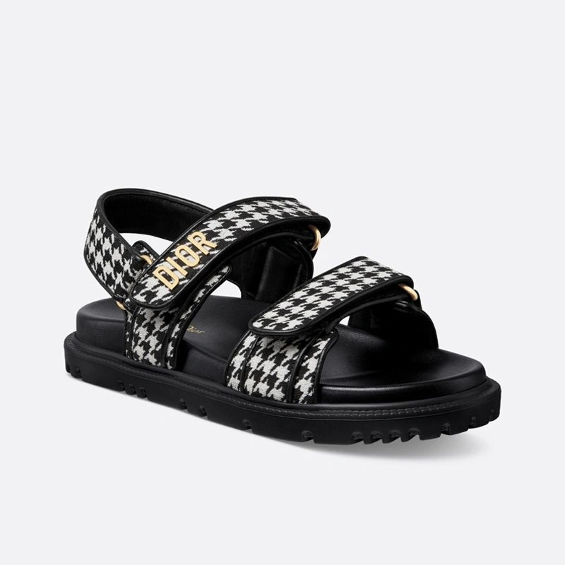 Comfortable 8570 DiorAct Sandals Women Micro Houndstooth Motif Technical Fabric Black - Image 3