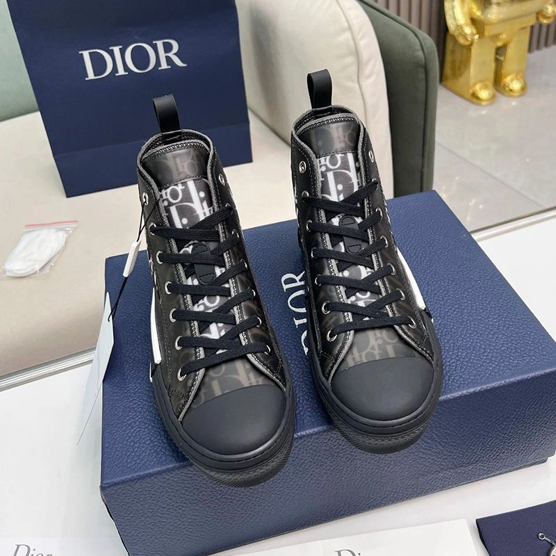 Comfortable 9845 Dior B23 High-Top Sneakers Unisex Oblique Motif Canvas Black - Image 3
