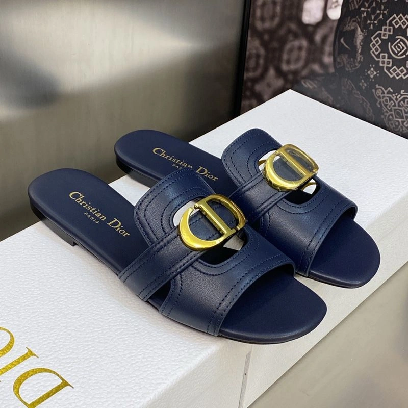 Dior 30 Montaigne Slides Women Calfskin Navy Blue Popular 9345 - Image 3