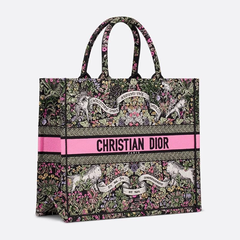 Dior Book Tote In Flowers Around the World Motif Canvas Black WellDesigned 8471 - Image 3
