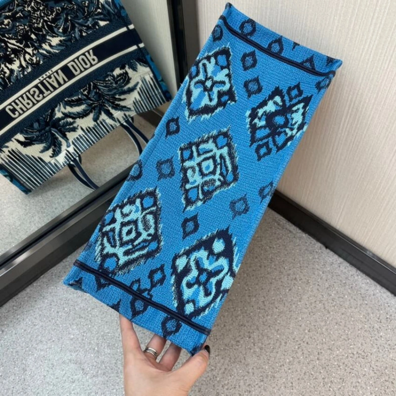'Christia Dior Book Tote in Blue Palms Embroidery - Image 6