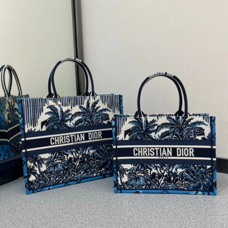 'Christia Dior Book Tote in Blue Palms Embroidery - Image 12