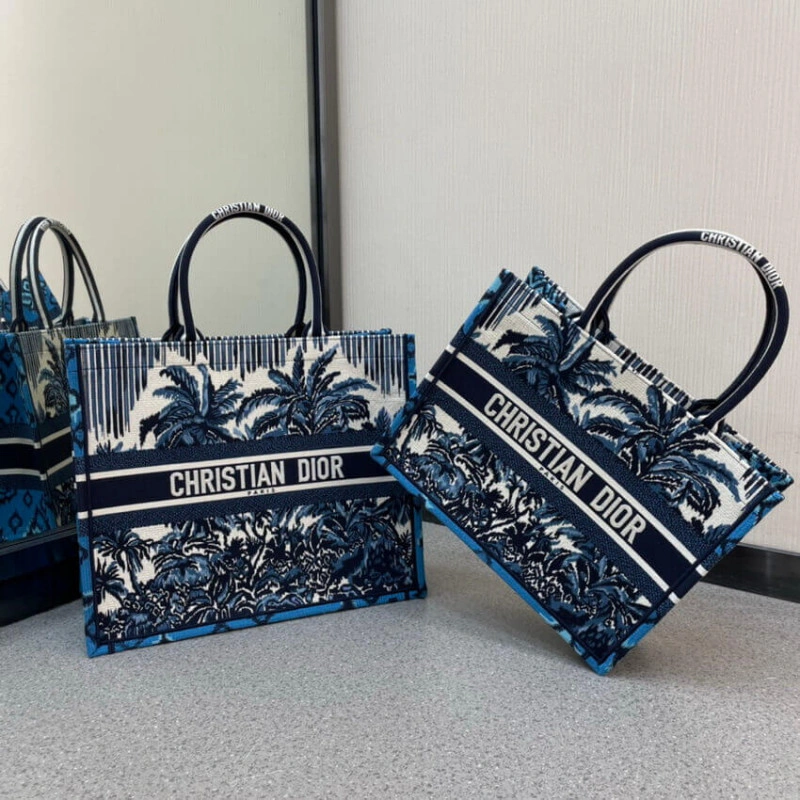 'Christia Dior Book Tote in Blue Palms Embroidery - Image 14