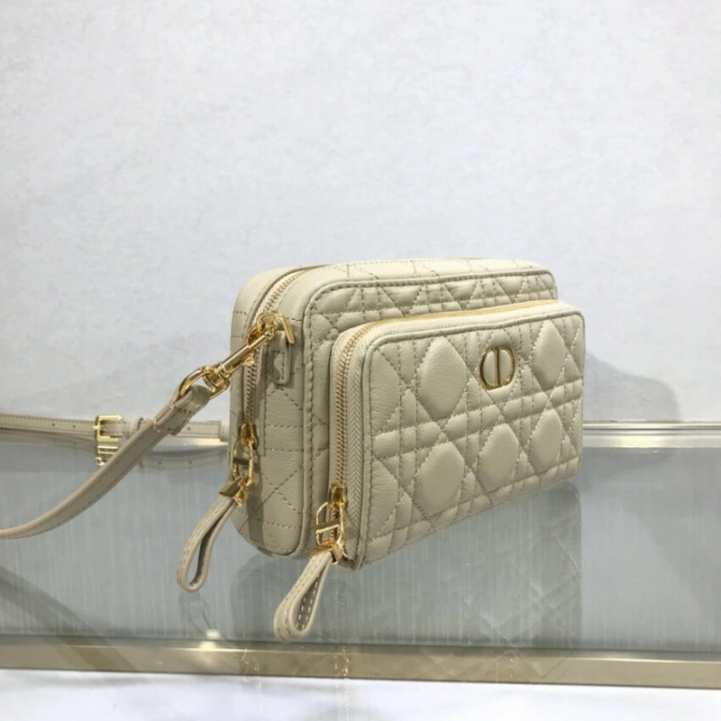 2 large c Dior Caro Double Pouch Beige Supple Cannage Calfskin - Image 4