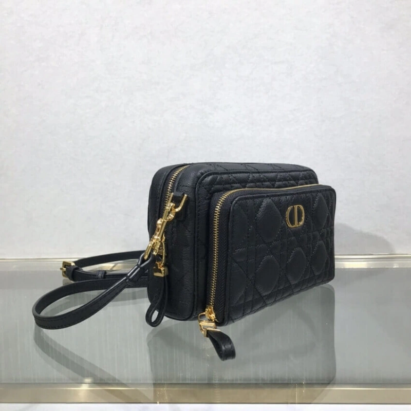 2 card sl Dior Caro Double Pouch Black Supple Cannage Calfskin - Image 5