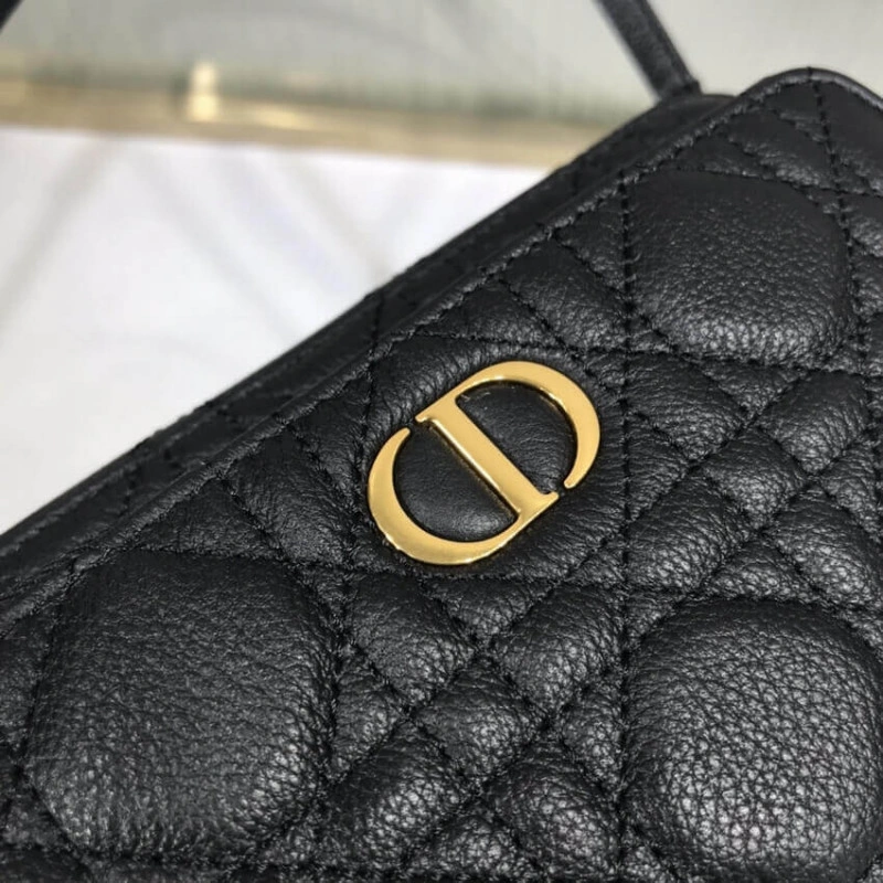 2 card sl Dior Caro Double Pouch Black Supple Cannage Calfskin - Image 6