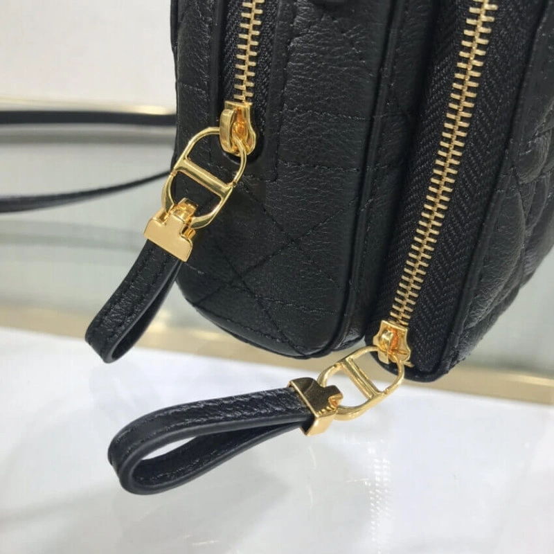 2 card sl Dior Caro Double Pouch Black Supple Cannage Calfskin - Image 7